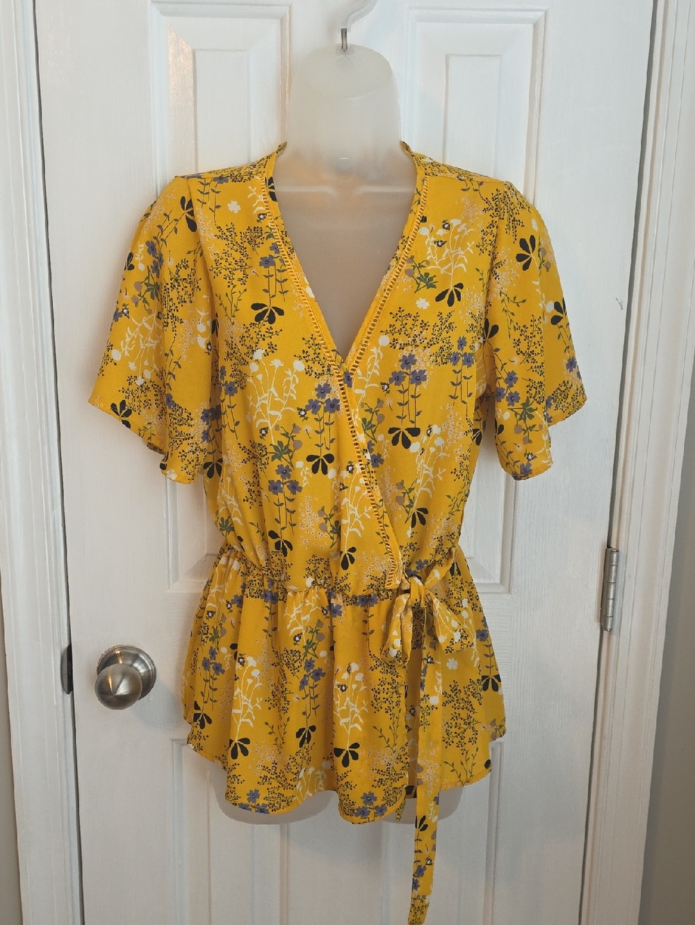 Sienna Sky Yellow Floral Wrap Peplum Top
